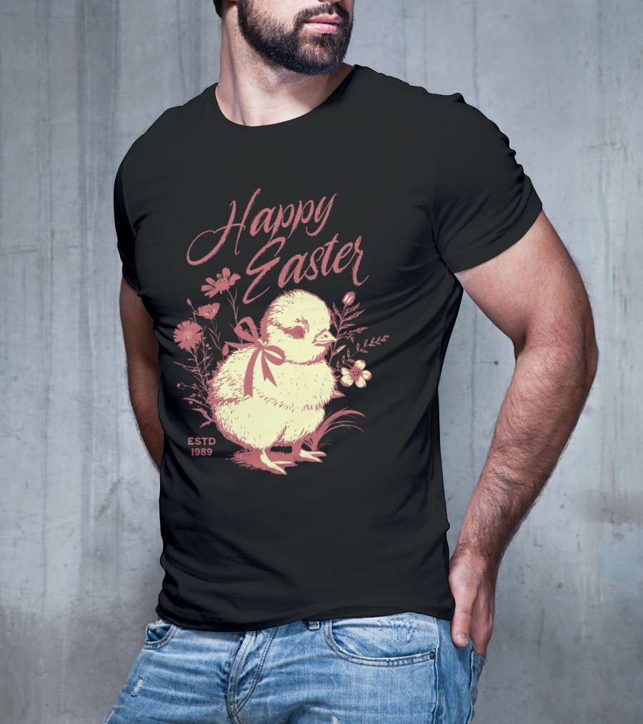 Happy Easter Vintage Chick With Flowers ESTD 1989 T-Shirt