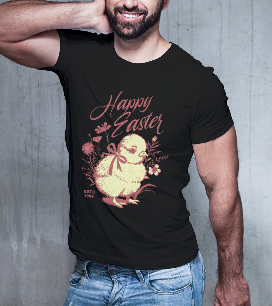 Happy Easter Vintage Chick With Flowers ESTD 1989 T-Shirt