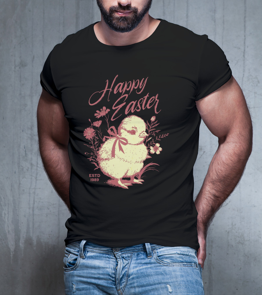 Happy Easter Vintage Chick With Flowers ESTD 1989 T-Shirt