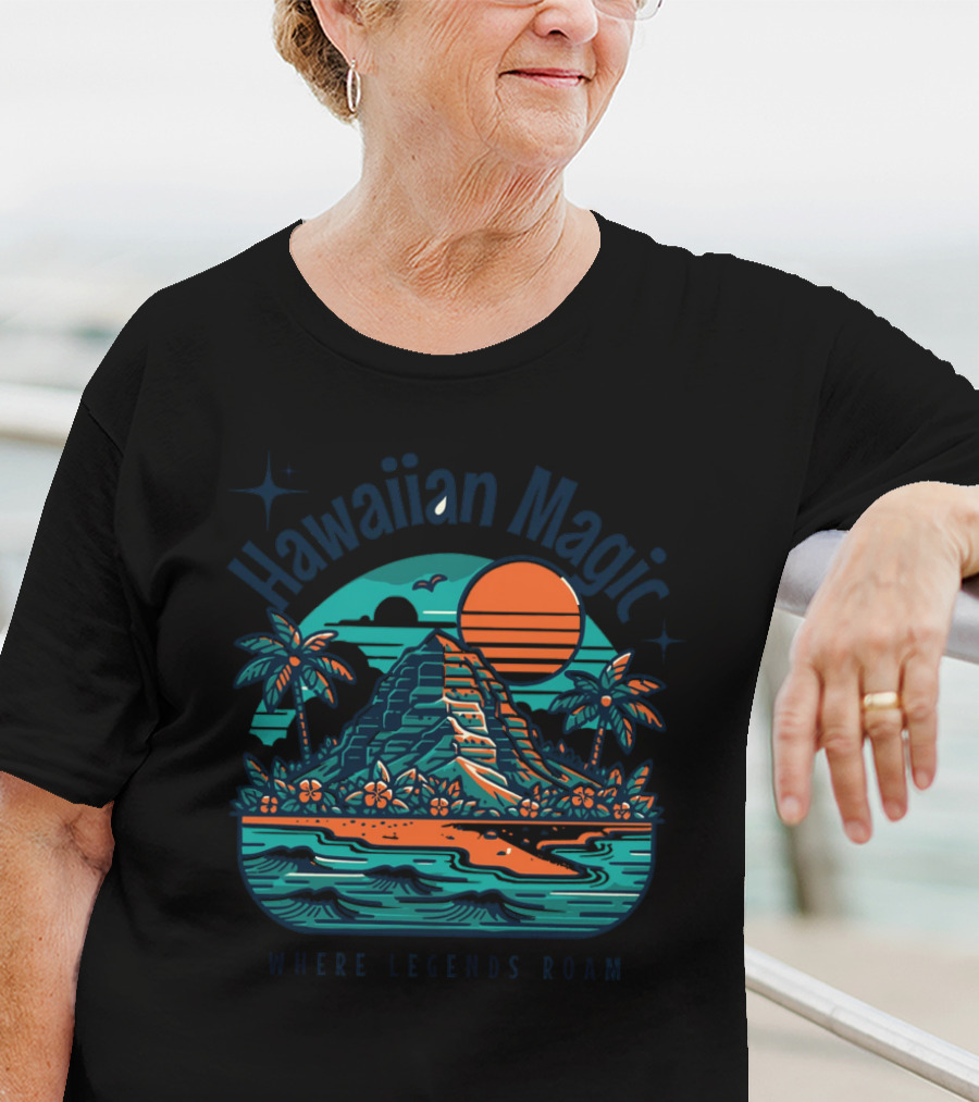 Hawaiian Magic Where Legends Roam Tropical Sunset Scenic Ocean View T-Shirt