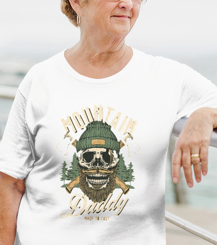 Mountain Daddy Made To Last Bearded Skull With Axes And Trees T-Shirt