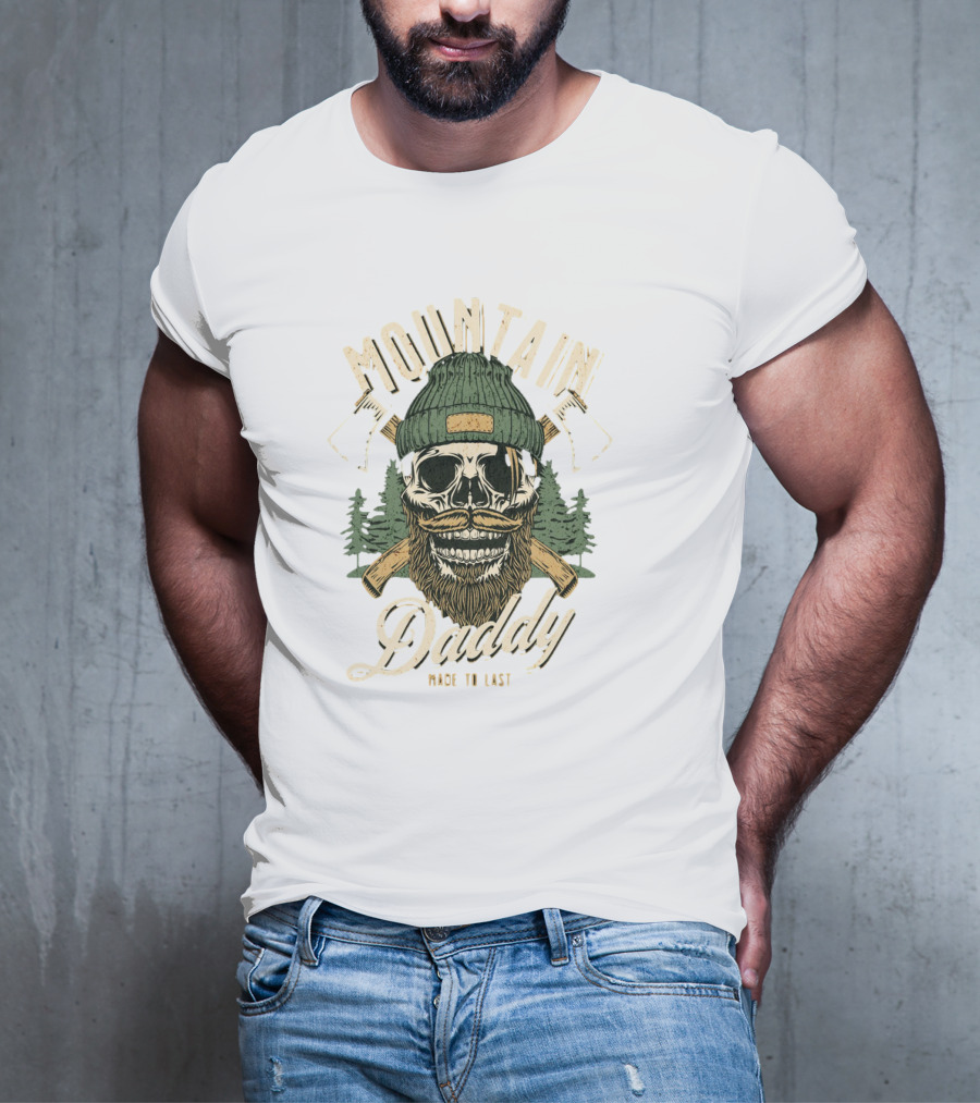 Mountain Daddy Made To Last Bearded Skull With Axes And Trees T-Shirt