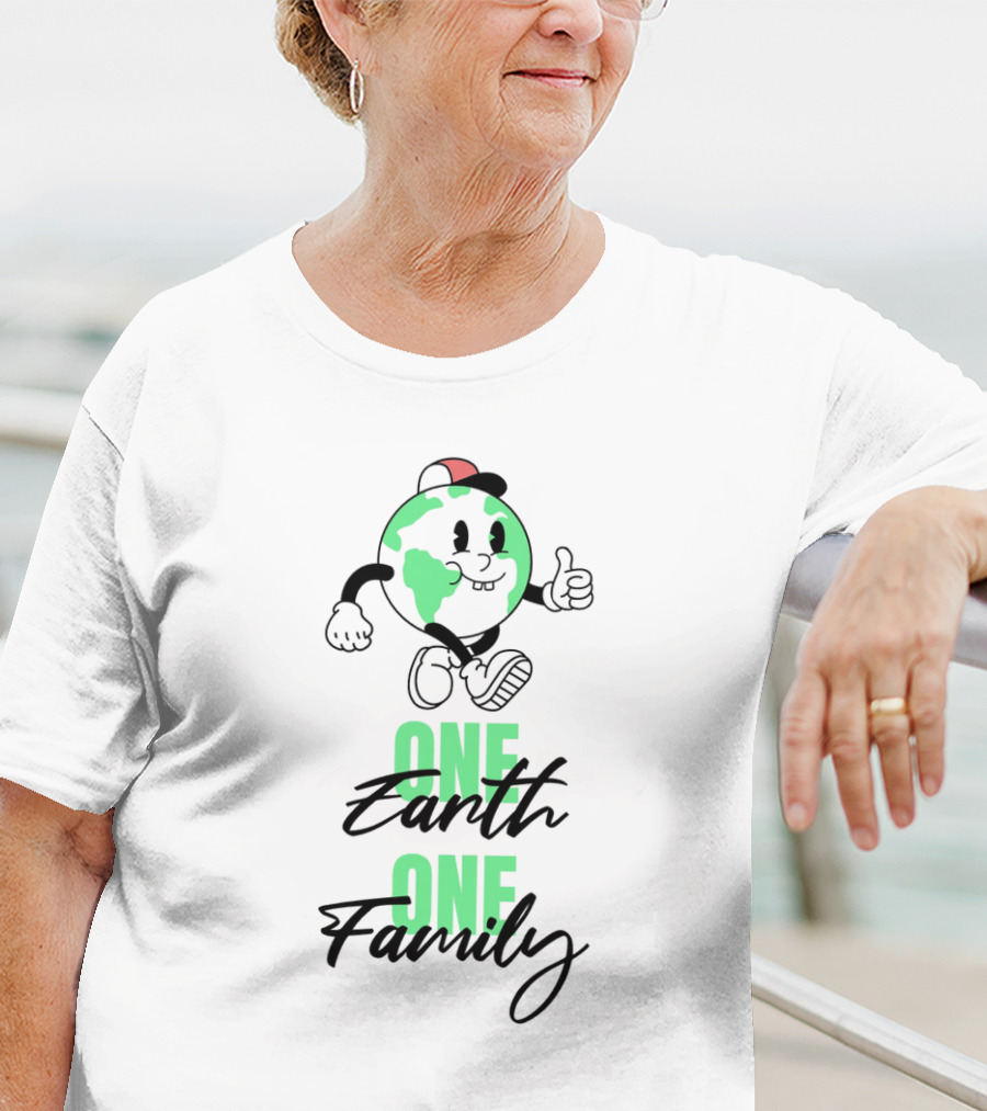 ONE EARTH ONE FAMILY Earth Character Thumbs Up T-Shirt