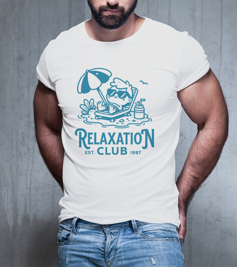 Relaxation Club Est. 1987 Sunglasses Lounge Chair Umbrella Drink T-Shirt