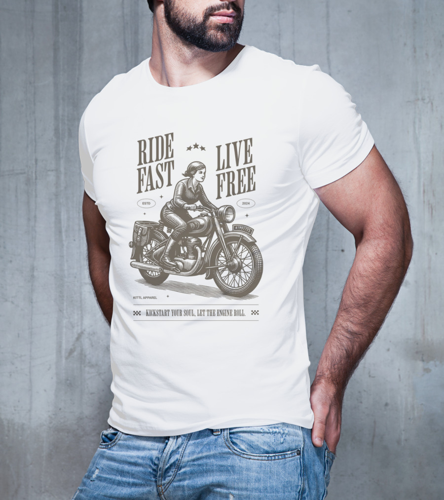 Ride Fast Live Free Kickstart Your Soul Let The Engine Roll Vintage Motorcycle T-Shirt