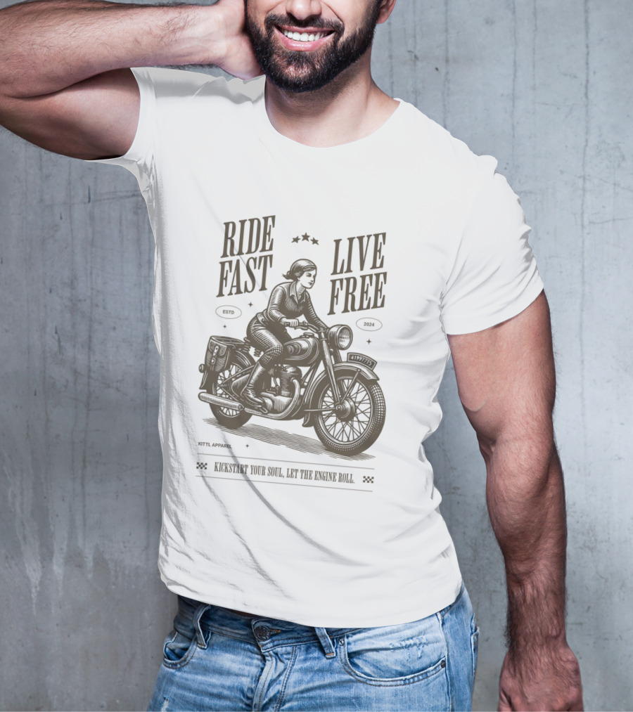 Ride Fast Live Free Kickstart Your Soul Let The Engine Roll Vintage Motorcycle T-Shirt