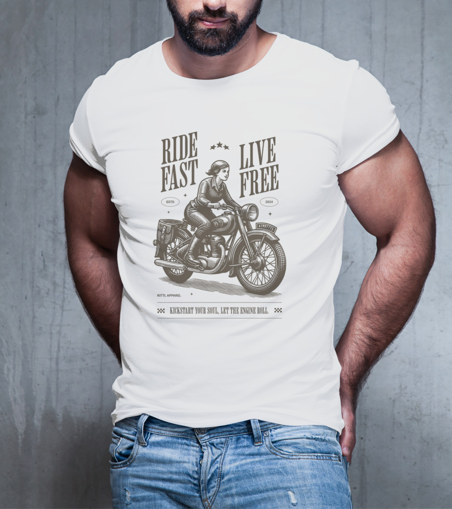 Ride Fast Live Free Kickstart Your Soul Let The Engine Roll Vintage Motorcycle T-Shirt