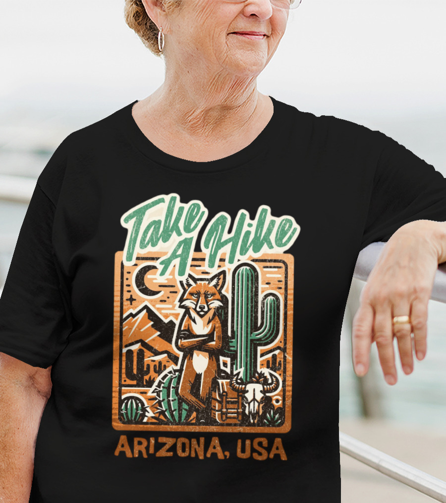Take A Hike Arizona USA Desert Fox And Cactus Scene T-Shirt