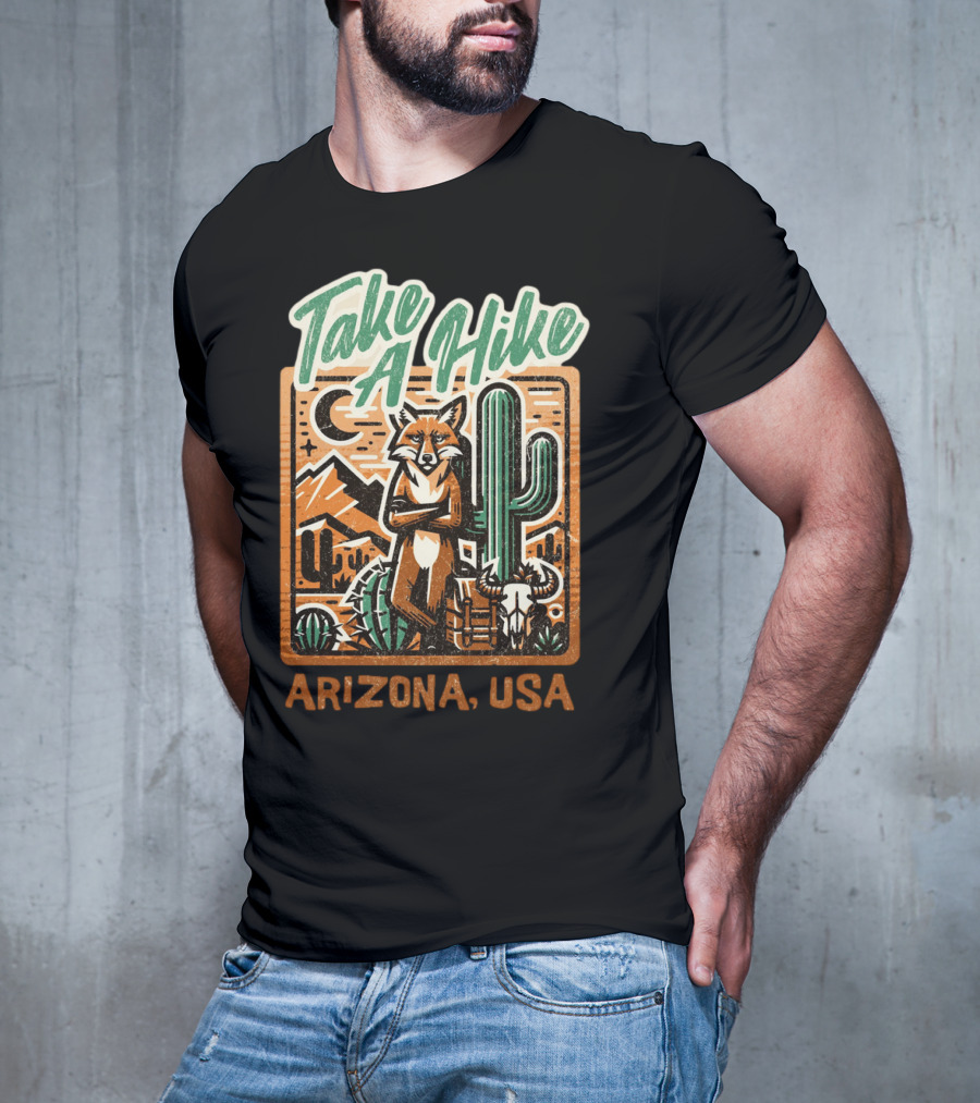Take A Hike Arizona USA Desert Fox And Cactus Scene T-Shirt