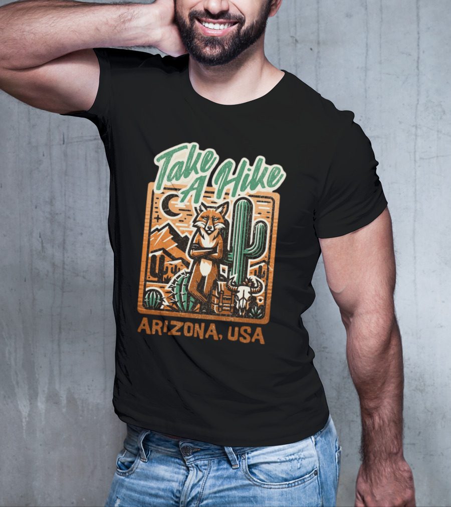 Take A Hike Arizona USA Desert Fox And Cactus Scene T-Shirt