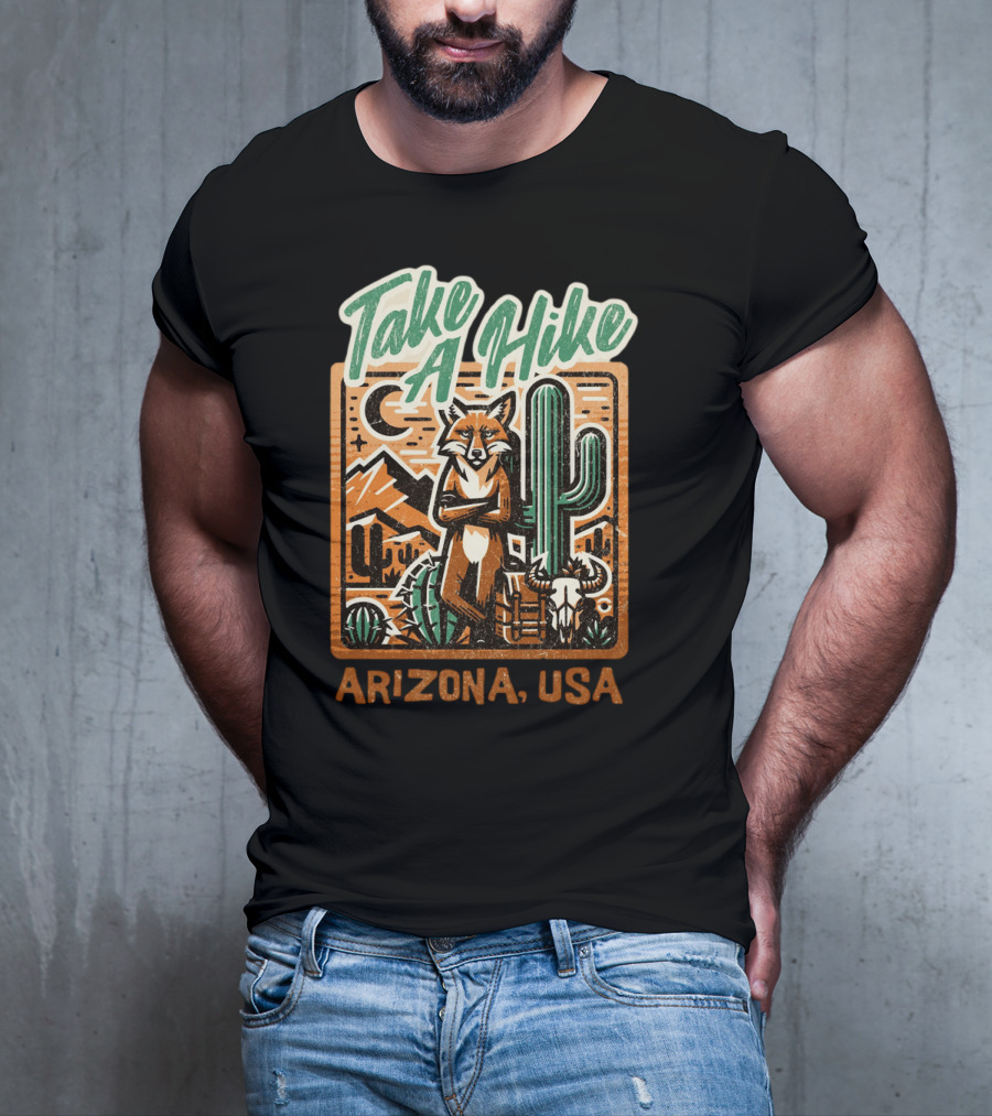 Take A Hike Arizona USA Desert Fox And Cactus Scene T-Shirt