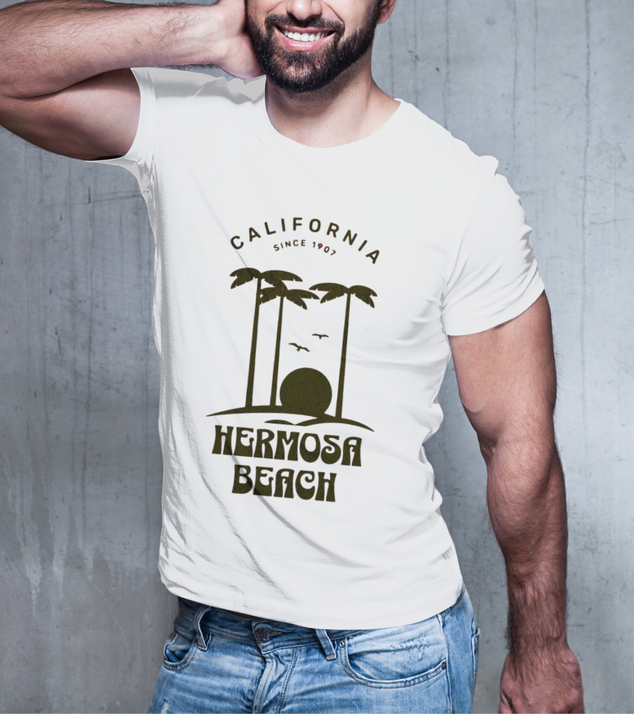 Hermosa Beach California Since 1907 Palm Trees Sunset T-Shirt