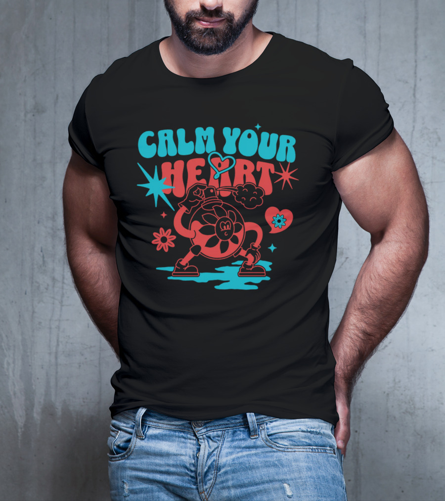 CALM YOUR HEART Retro Floral Cartoon Explosion T-Shirt