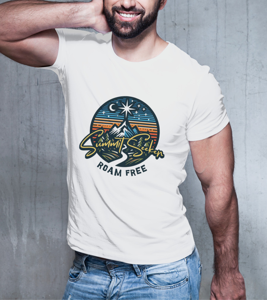 Summit Seeker Roam Free Mountain Adventure Night Sky T-Shirt