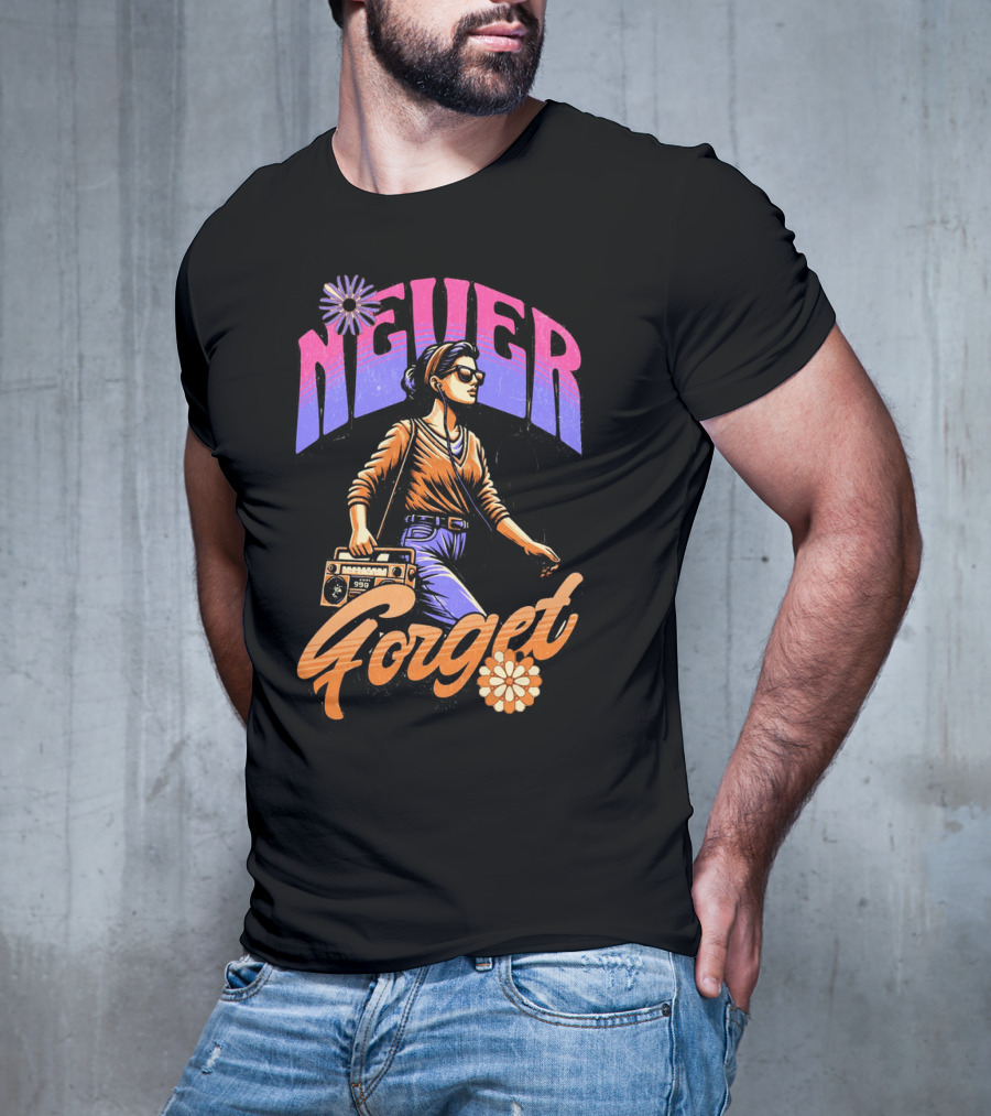 NEVER FORGET GROOVE GIRL 90s Vibes Retro Cassette Player T-Shirt
