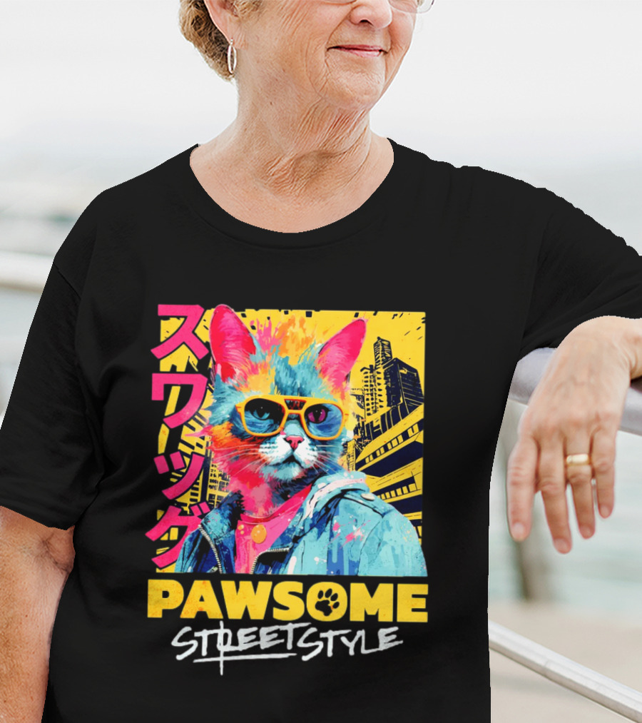 Pawsome Streetstyle Cat With Jacket And Sunglasses Urban Cityscape T-Shirt