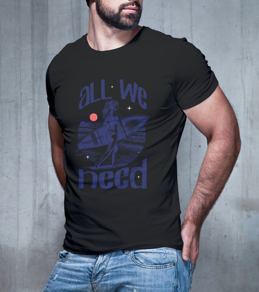 All We Need Surfer Moonlit Beach Vintage T-Shirt