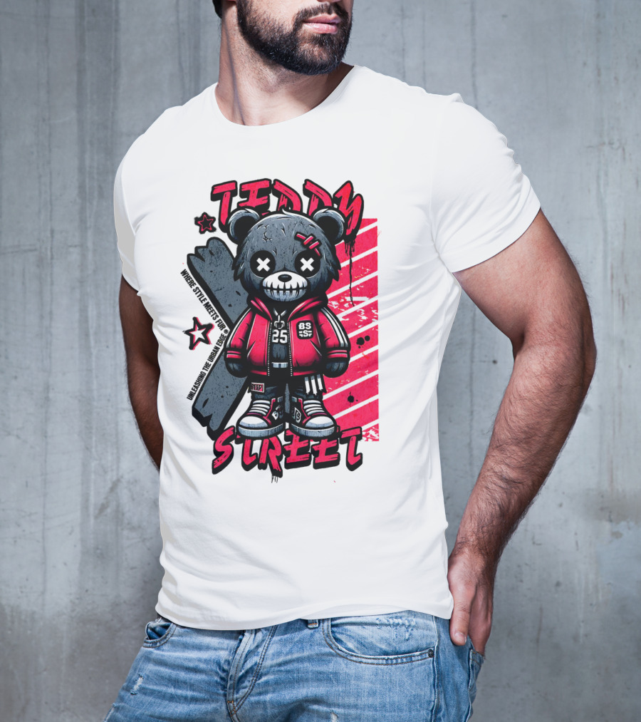 Teddy Street 85 Haunted Teddy Bea With Grunge Style Elements T-Shirt