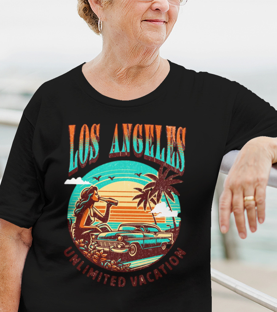 Los Angeles Unlimited Vacation Classic Car Palm Trees Sunset Vibes T-Shirt