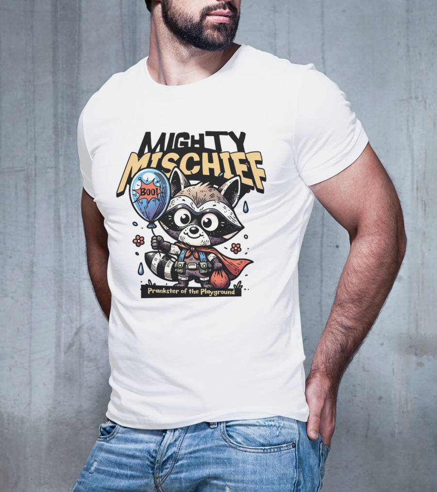 Mighty Mischief Raccoon With Boo Balloon Prankster Of The Playground T-Shirt