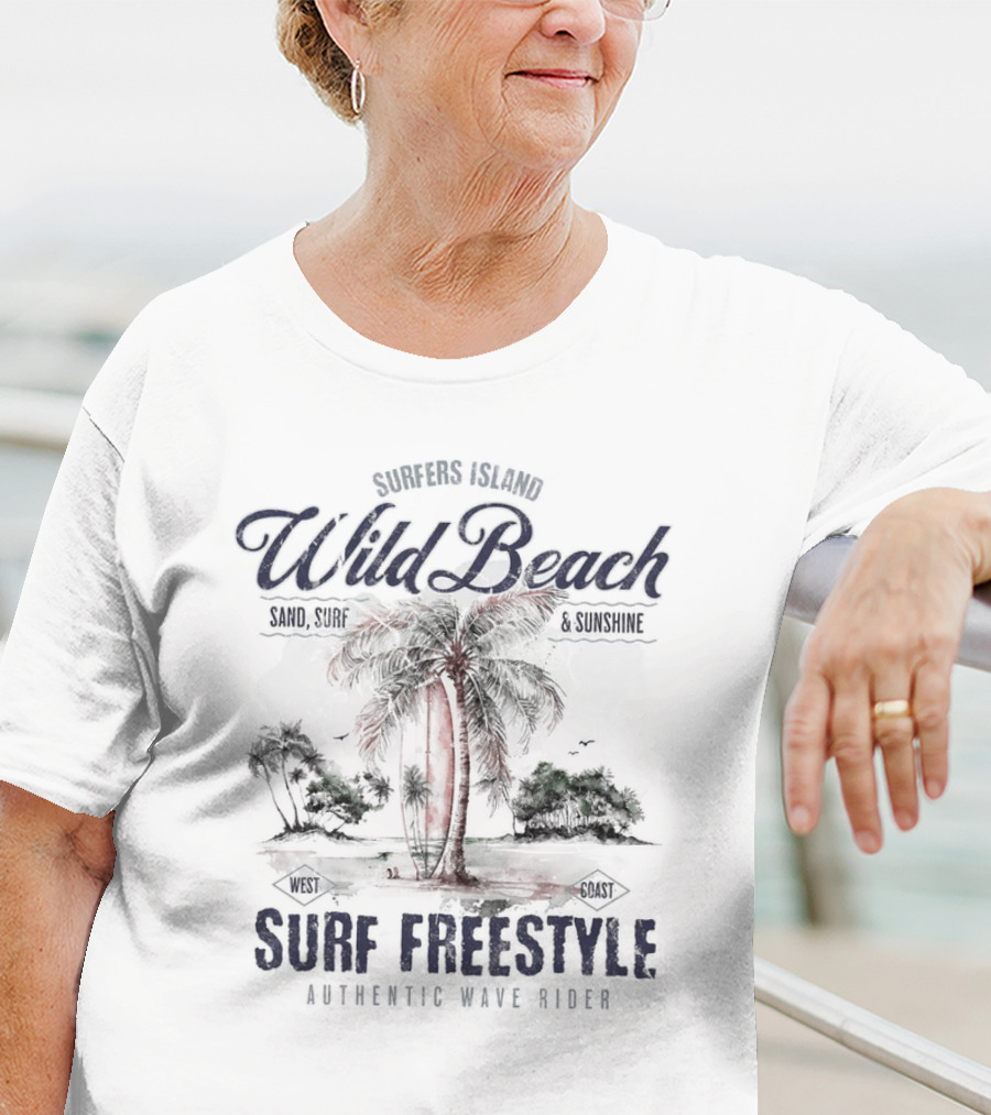 Surfers Island Wild Beach Sand Surf Sunshine Surf Freestyle Authentic Wave Rider T-Shirt