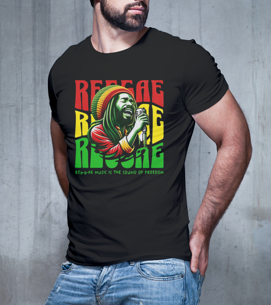 Reggae Music Is The Sound Of Freedom Vibrant Singer Iconic Colors T-Shirt