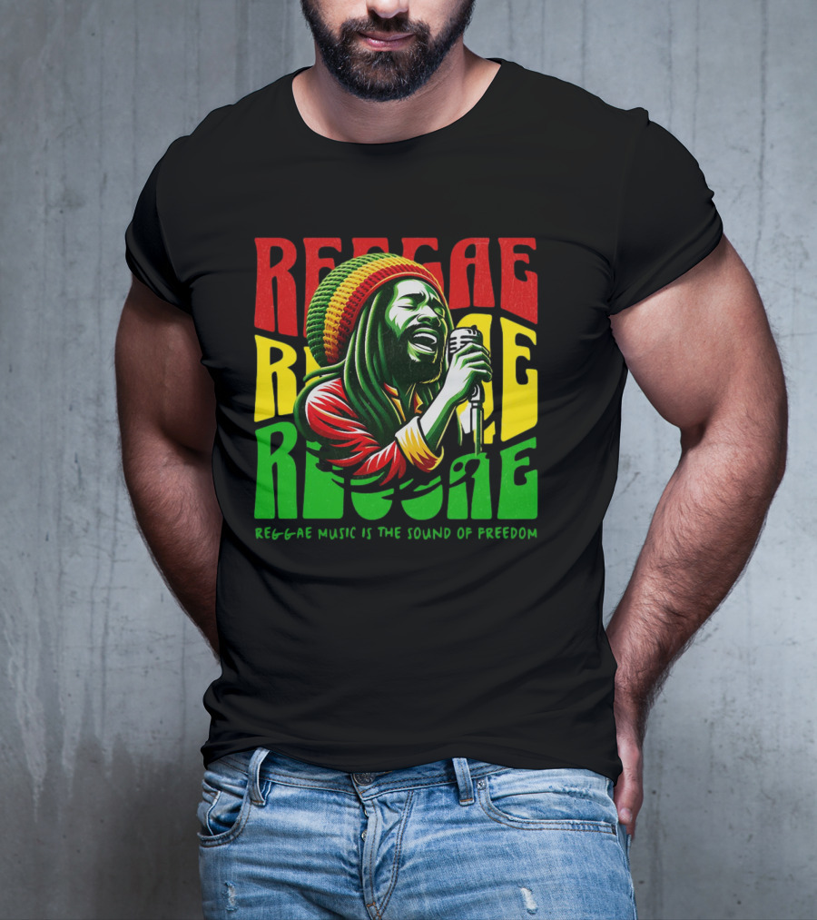 Reggae Music Is The Sound Of Freedom Vibrant Singer Iconic Colors T-Shirt