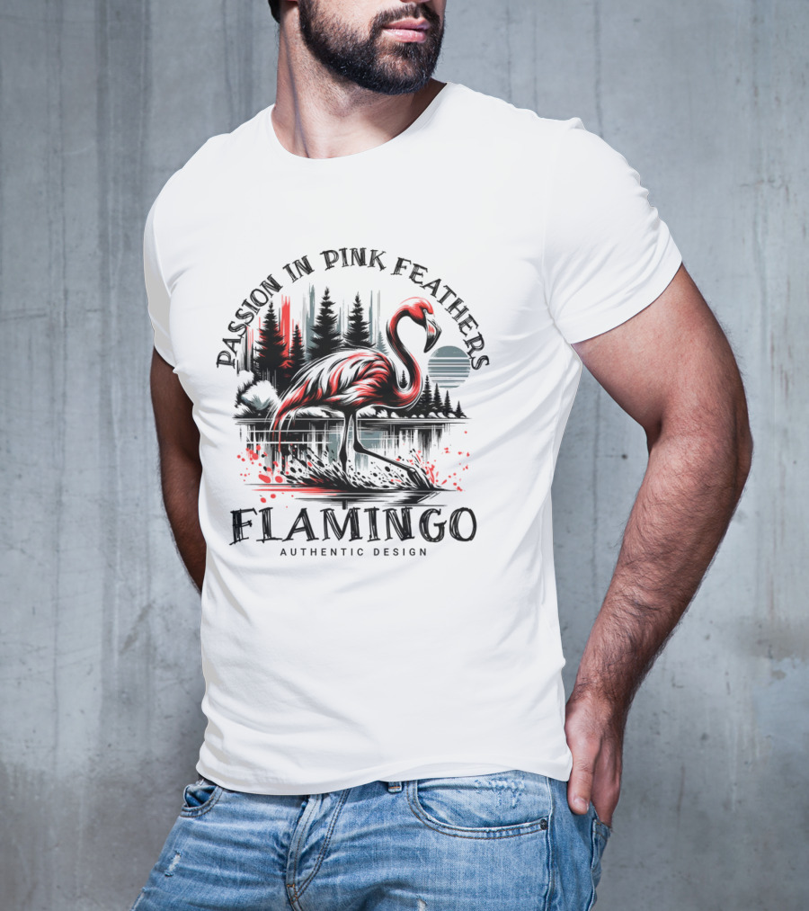 Passion In Pink Feathers Flamingo Authentic T-Shirt