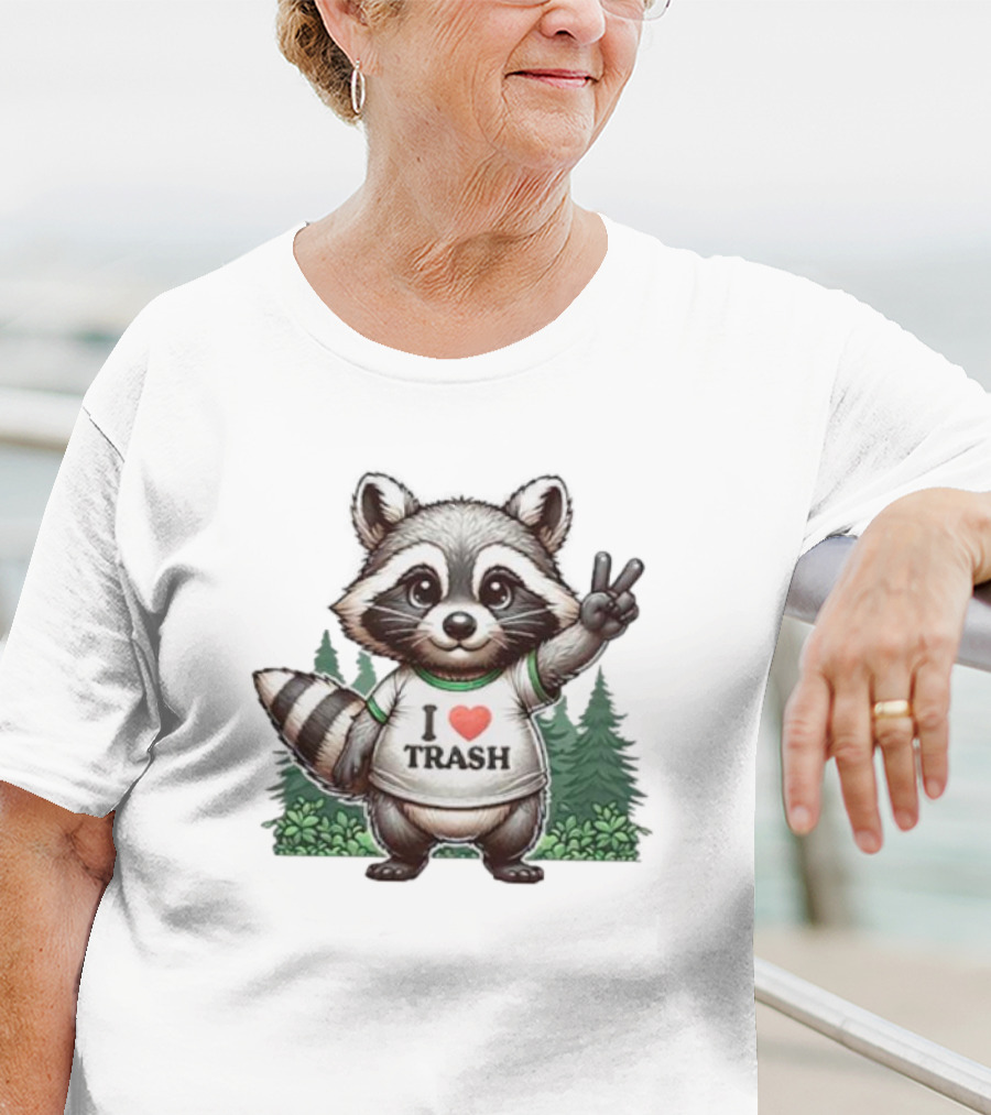 I Love Trash Raccoon Cute Forest Peace Sign T-Shirt