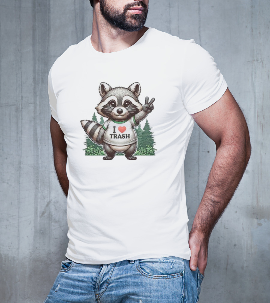 I Love Trash Raccoon Cute Forest Peace Sign T-Shirt