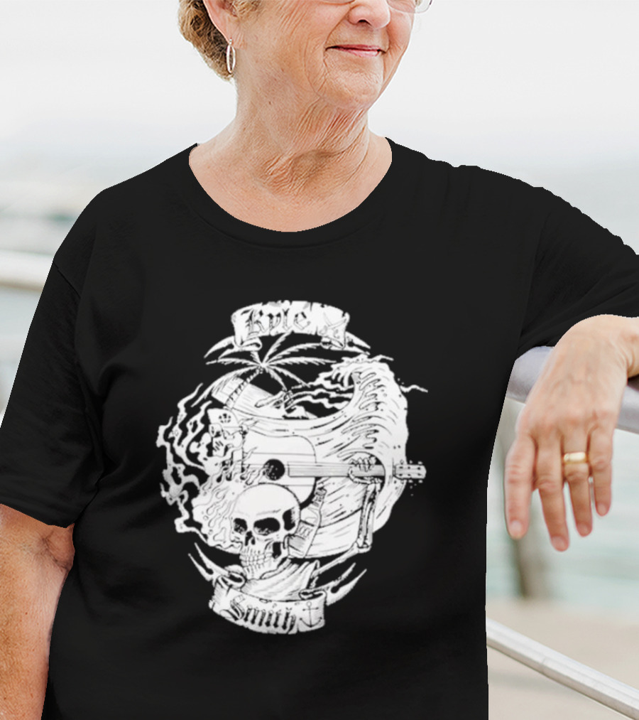 Kyle Smith Skull With Palm And Guitar Waves T-Shirt