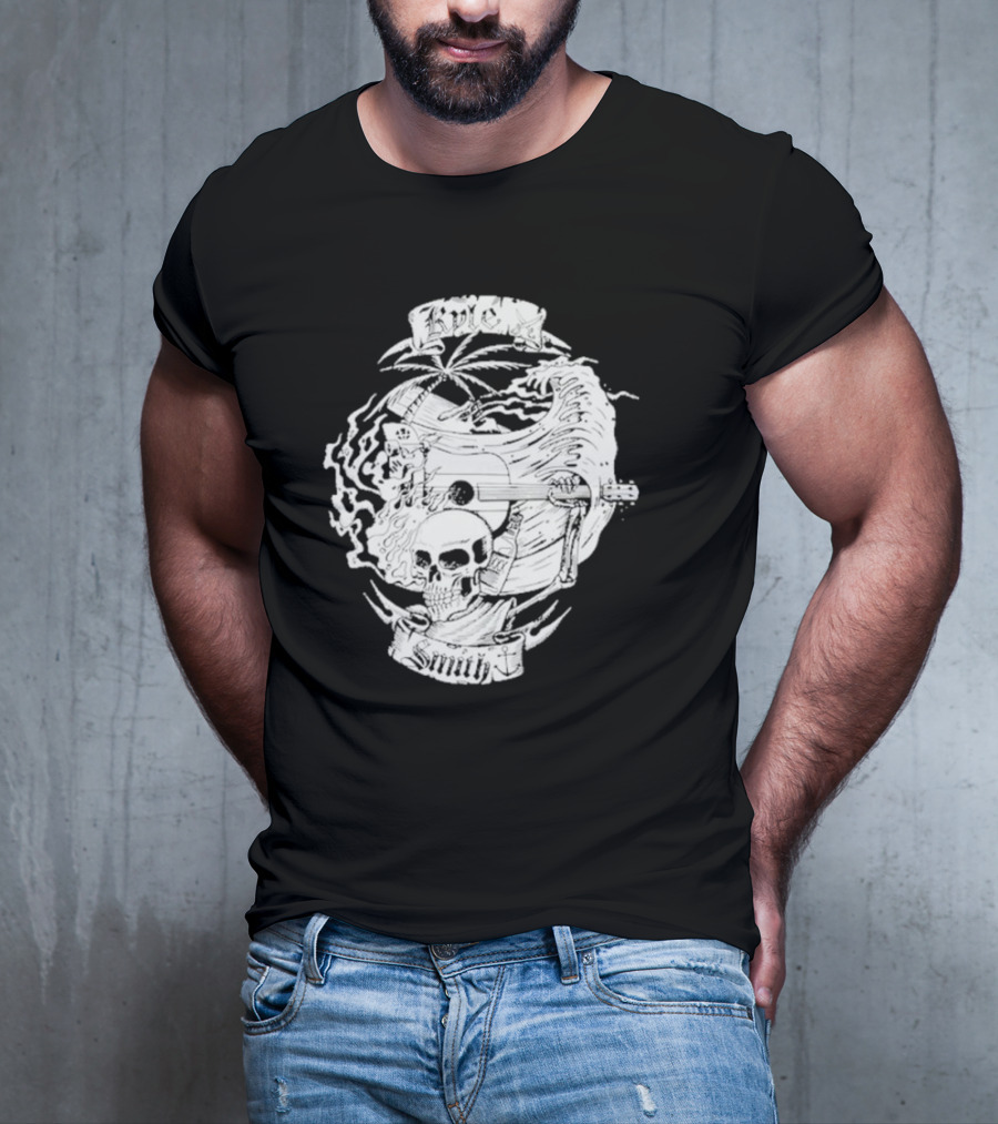 Kyle Smith Skull With Palm And Guitar Waves T-Shirt