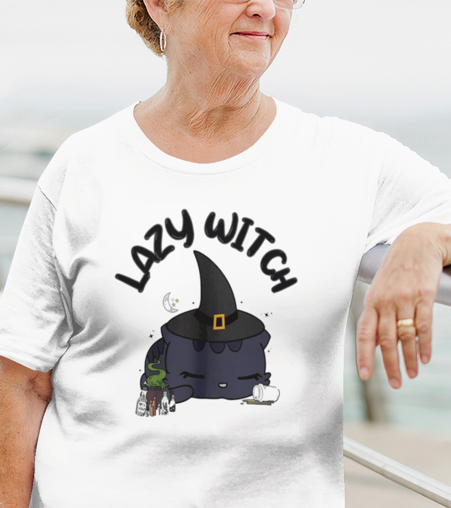 Lazy Witch Black Cat With Spellbinding Hat And Potion T-Shirt