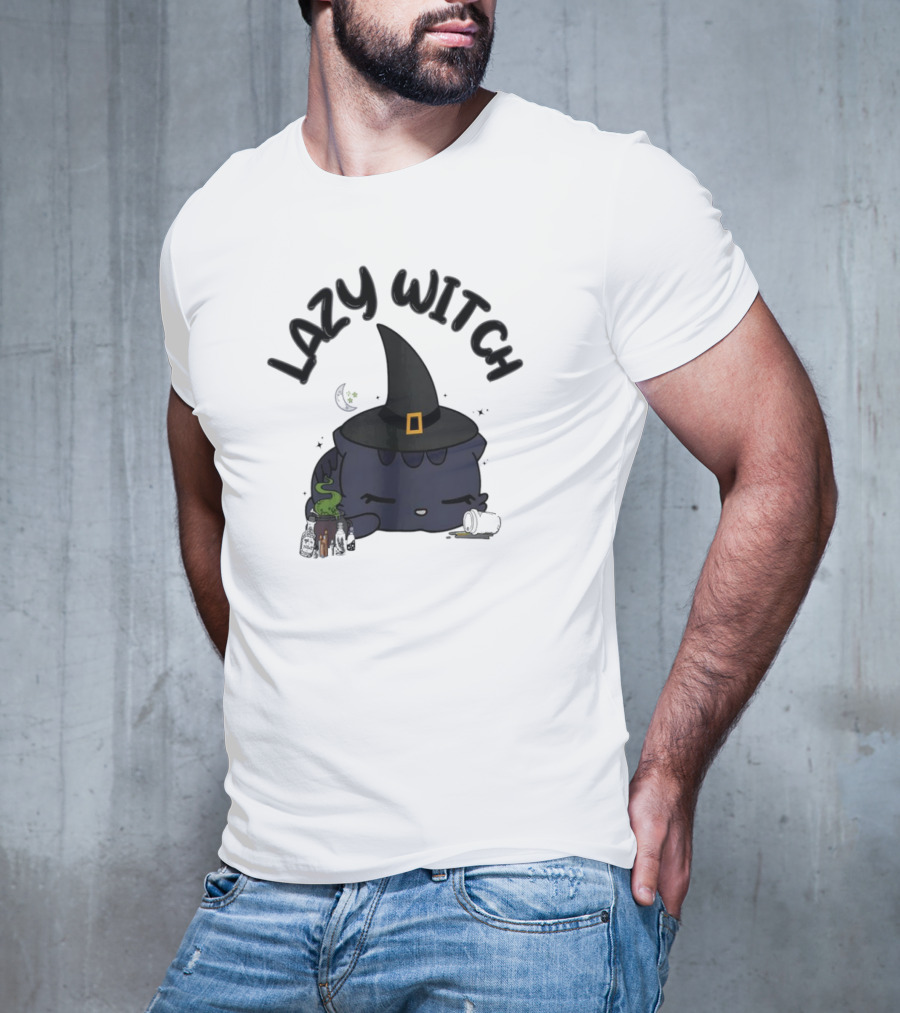 Lazy Witch Black Cat With Spellbinding Hat And Potion T-Shirt