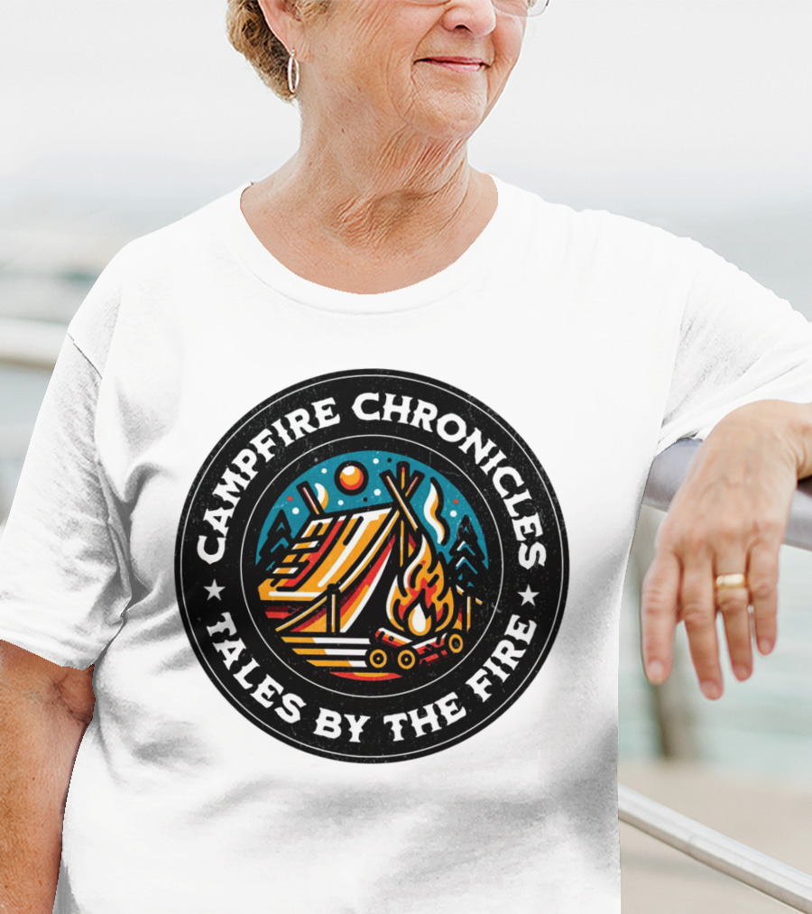 Campfire Chronicles Tales By The Fire Moonlit Tent And Bonfire Scene T-Shirt