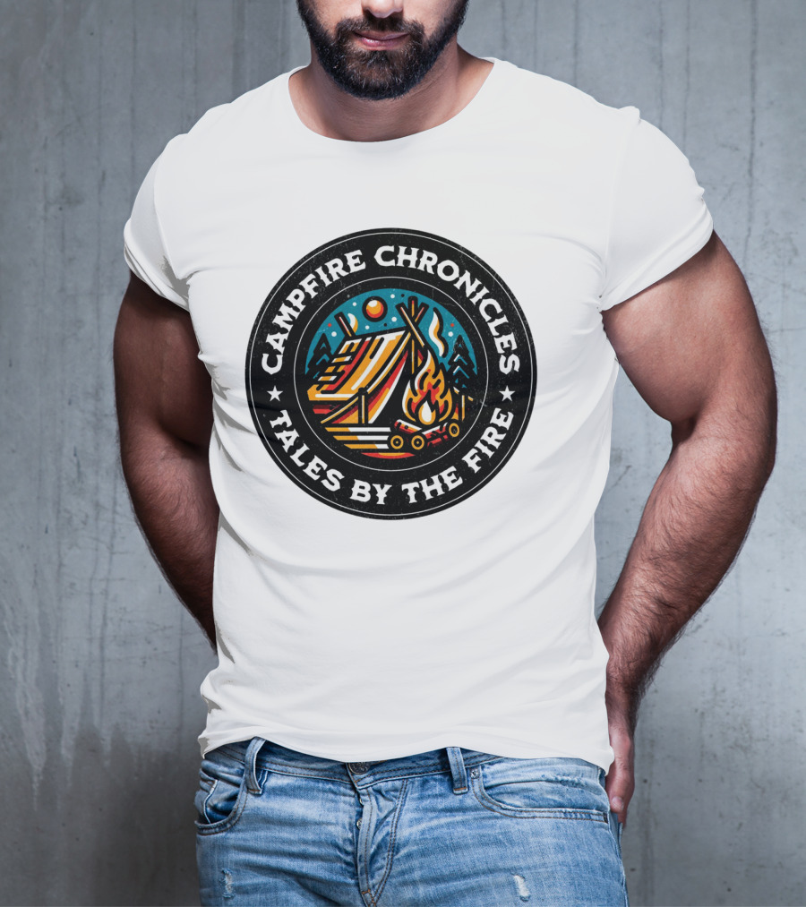 Campfire Chronicles Tales By The Fire Moonlit Tent And Bonfire Scene T-Shirt