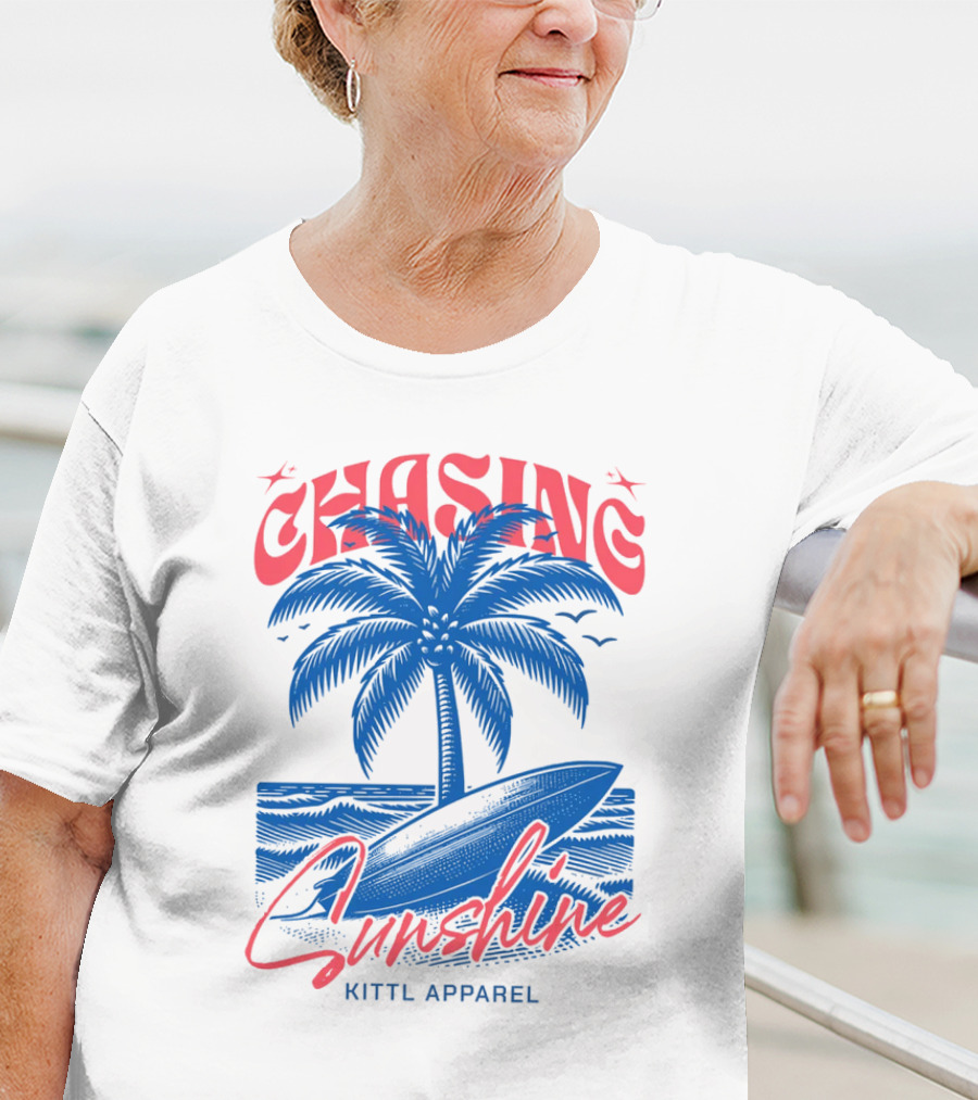 Chasing Sunshine Kittl Apparel Surfing Palm Tree Ocean Waves T-Shirt