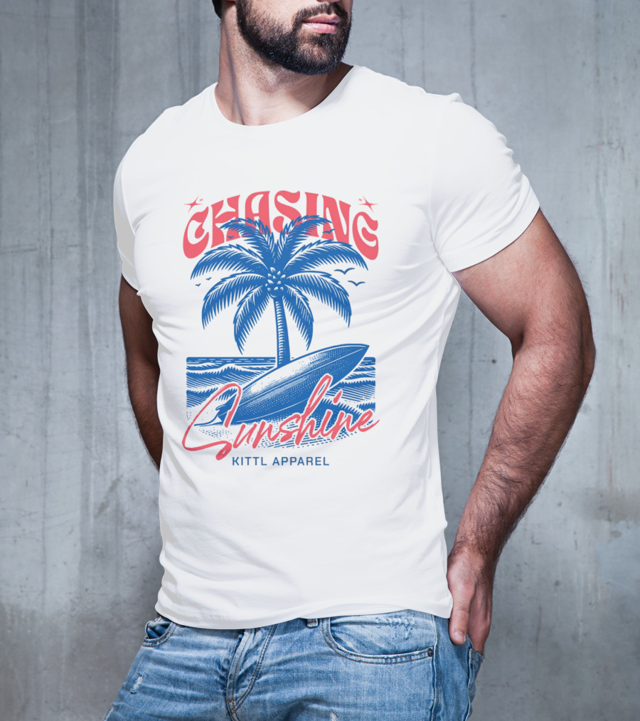 Chasing Sunshine Kittl Apparel Surfing Palm Tree Ocean Waves T-Shirt