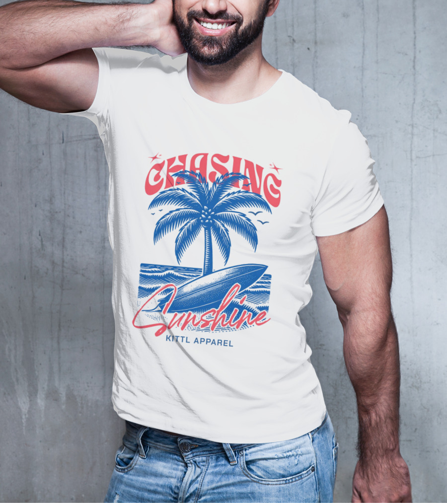Chasing Sunshine Kittl Apparel Surfing Palm Tree Ocean Waves T-Shirt
