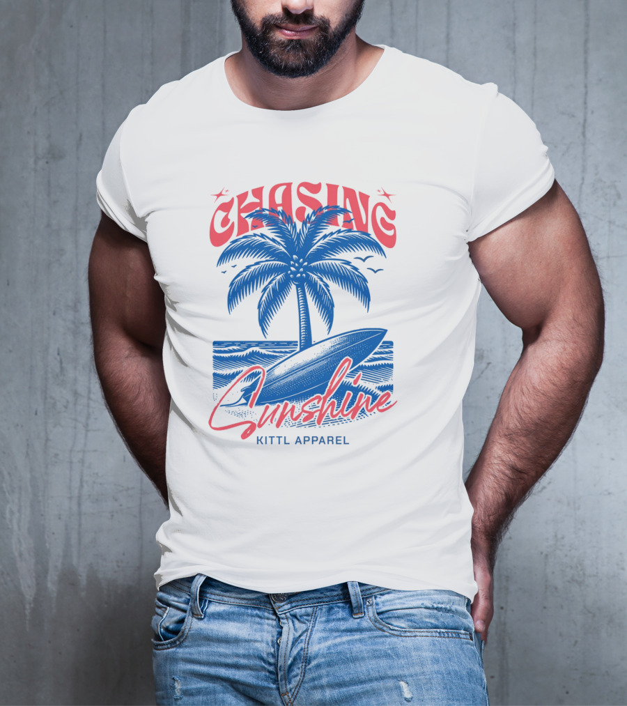 Chasing Sunshine Kittl Apparel Surfing Palm Tree Ocean Waves T-Shirt