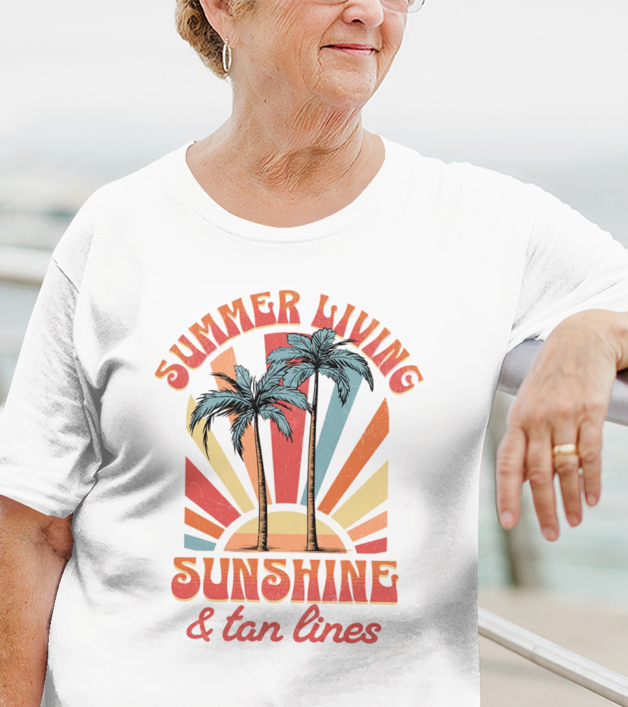 Summer Living Sunshine Tan Lines Palm Trees Retro Vibes T-Shirt