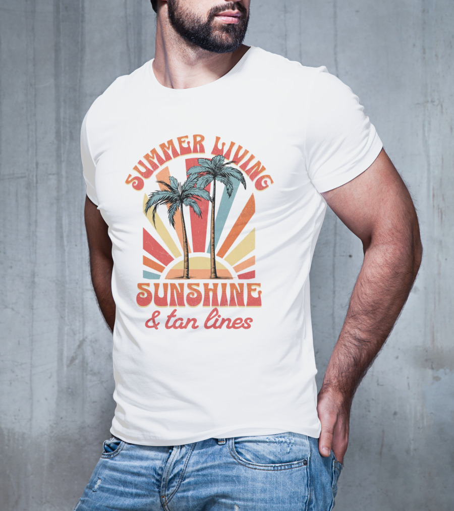 Summer Living Sunshine Tan Lines Palm Trees Retro Vibes T-Shirt
