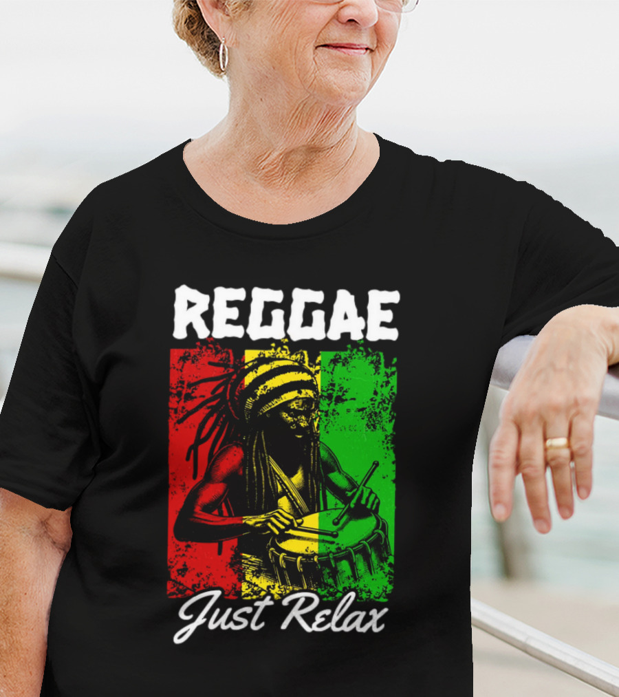 REGGAE Just Relax Rasta Drummer Red Yellow Green T-Shirt