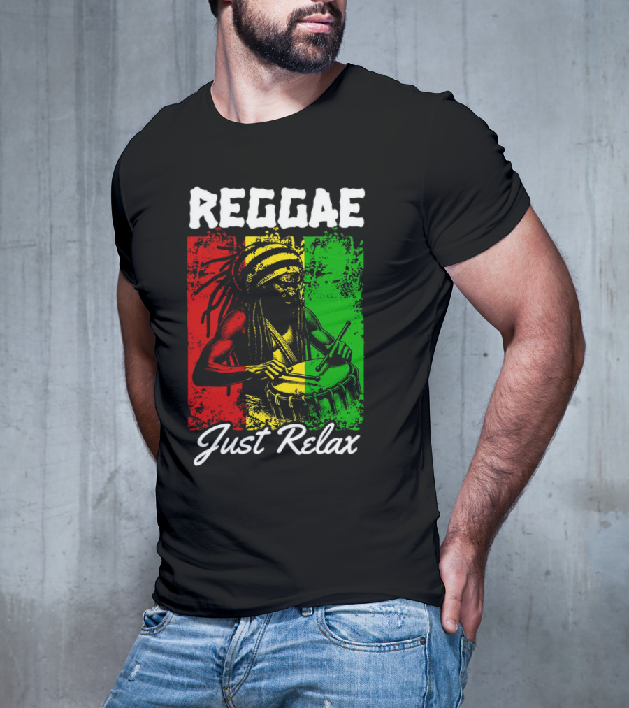 REGGAE Just Relax Rasta Drummer Red Yellow Green T-Shirt