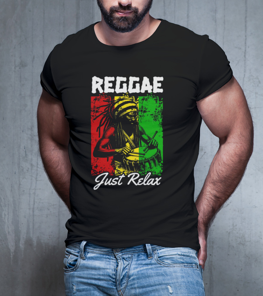 REGGAE Just Relax Rasta Drummer Red Yellow Green T-Shirt