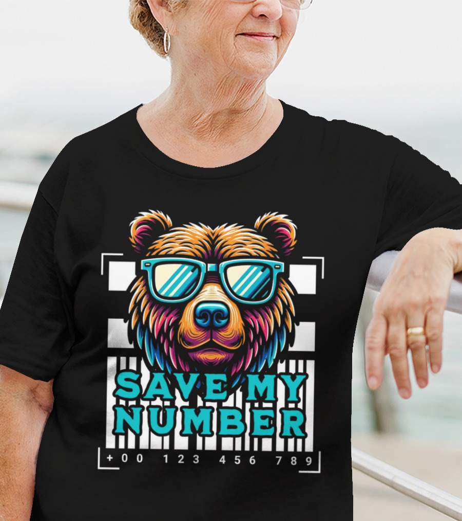 Save My Number Barcode Bear With Sunglasses T-Shirt