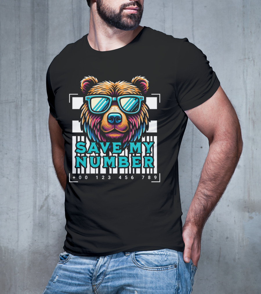 Save My Number Barcode Bear With Sunglasses T-Shirt