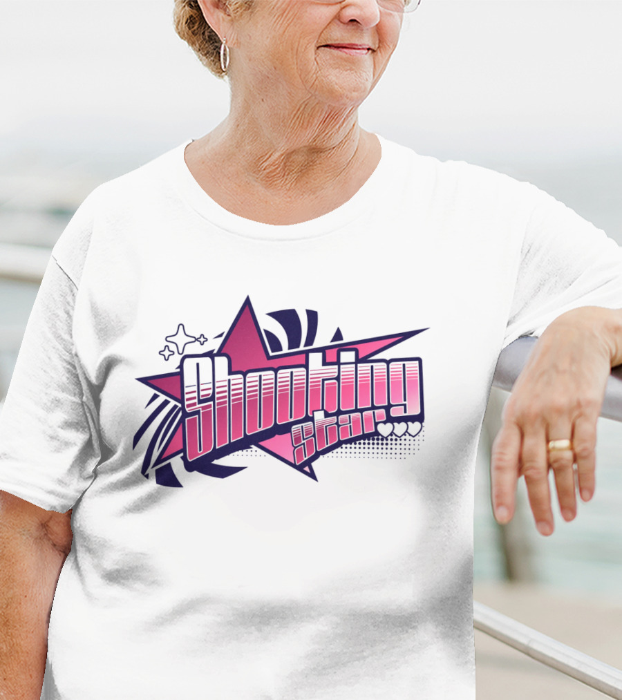 Shooting Star Pink Purple Stylized Text With Starburst Graphics T-Shirt
