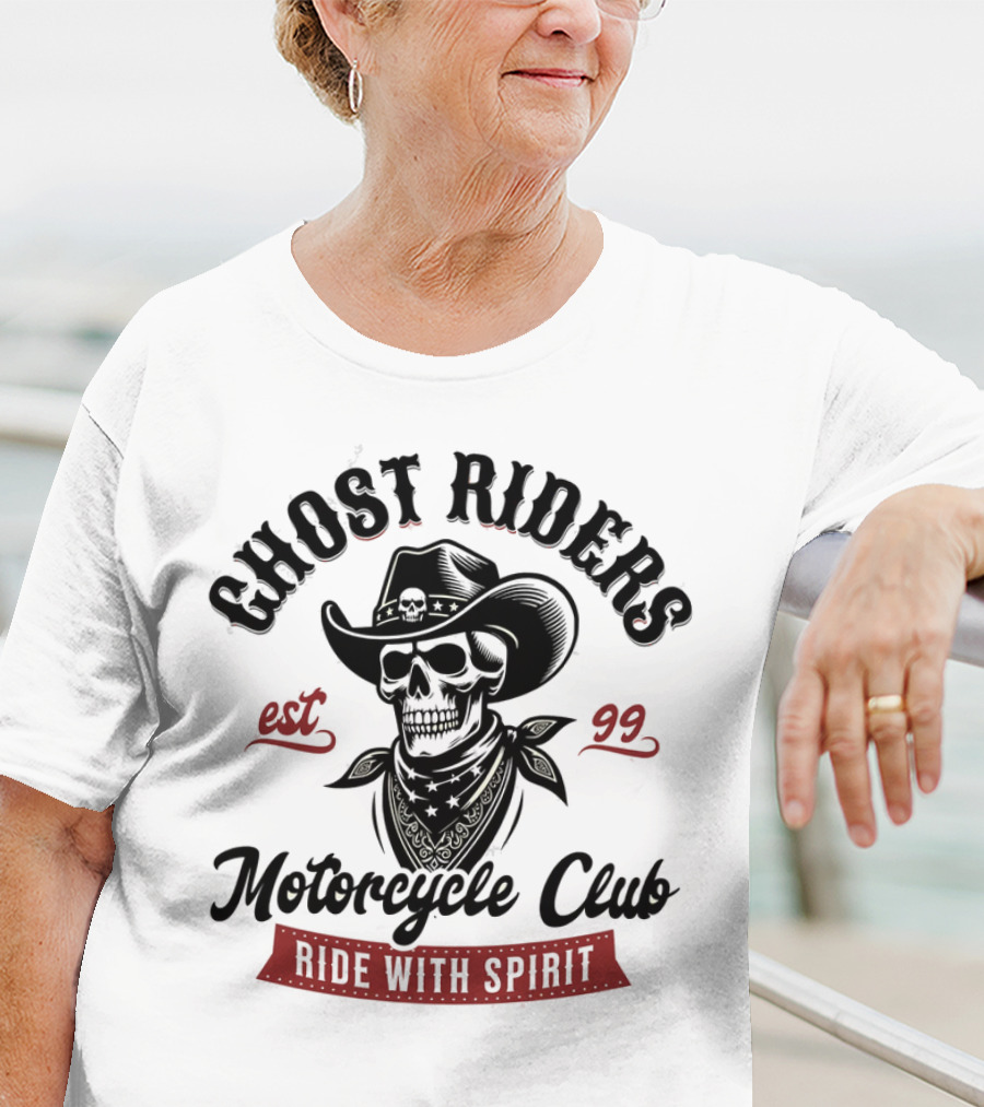 Ghost Riders Cowboy Skull Motorcycle Club Ride With Spirit Est 99 T-Shirt