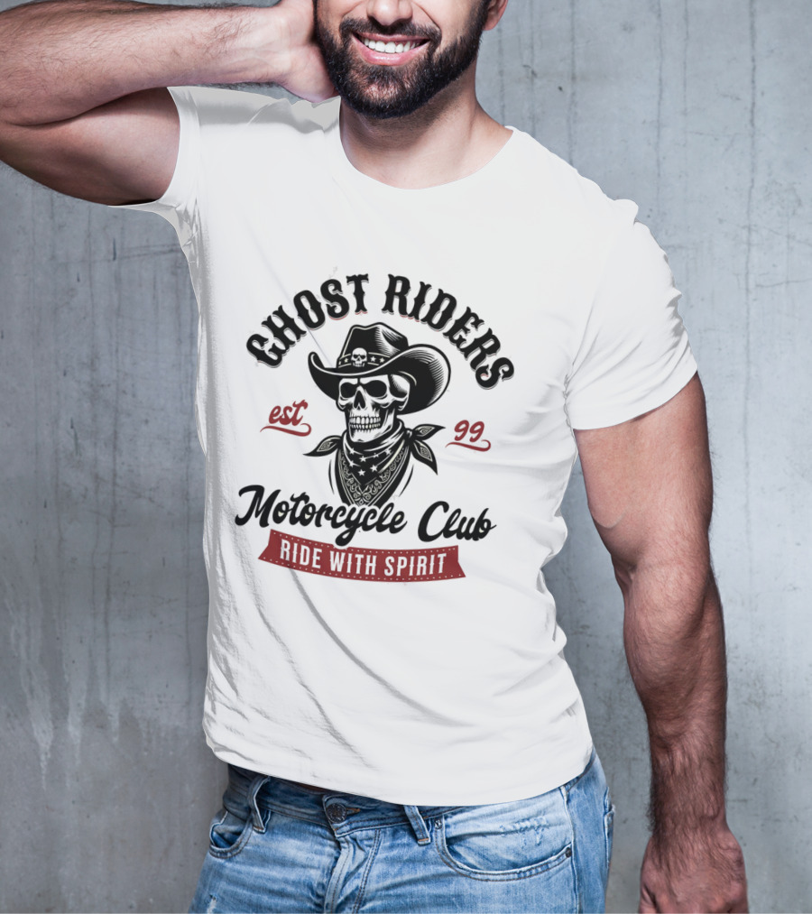 Ghost Riders Cowboy Skull Motorcycle Club Ride With Spirit Est 99 T-Shirt